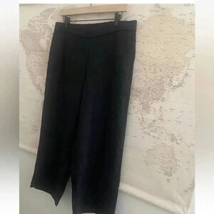 Eileen Fisher Black Linen High Rise Ankle Wide Leg Pants Flat Front Size Medium